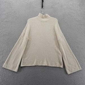 French Connection Mock Neck Bell Sleeve Ribbed Sweater‎ Cream Small NEW